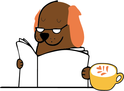 Cane che legge le FAQ di Hygge Pet Food