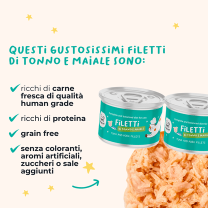 Filetti di Tonno e Maiale Alimento completo per gatti - Cibo Umido Gatto - Hygge Pet Food