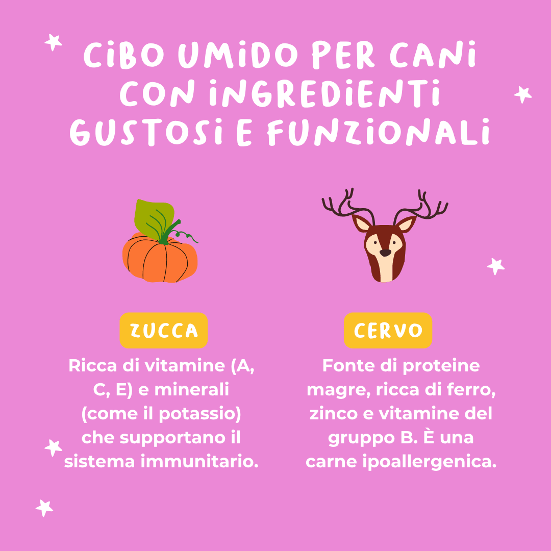 Monoproteico Cervo Selvatico cotto lentamente con Zucca - Cibo Umido Cane - Hygge Pet Food