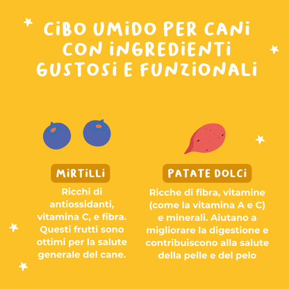 Monoproteico Gustosa Quaglia con Mirtilli e Patate Dolci - Cibo Umido Cane - Hygge Pet Food