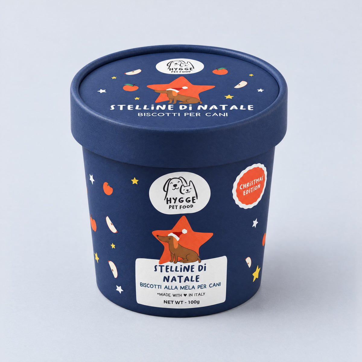 Stelline di Natale Hygge Pet Food, biscotti alla mela, dentro la Box di Natale